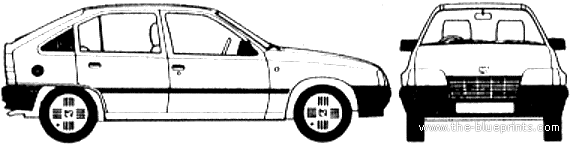 Vauxhall Astra B 5-Door (1986) - Воксхолл - чертежи, габариты, рисунки автомобиля
