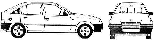 Vauxhall Astra B 5-Door (1987) - Воксхолл - чертежи, габариты, рисунки автомобиля