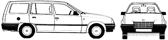 Vauxhall Astra B Estate (1987) - Воксхолл - чертежи, габариты, рисунки автомобиля