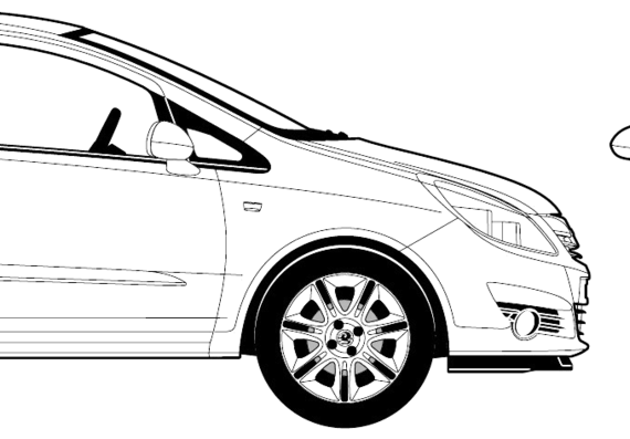 Vauxhall Corsa 3-Door (2007) - Воксхолл - чертежи, габариты, рисунки автомобиля