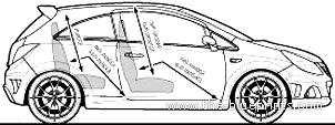 Vauxhall Corsa VXR (2007) - Воксхолл - чертежи, габариты, рисунки автомобиля
