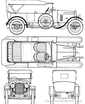 Vauxhall D25 Touter (1914) - Воксхолл - чертежи, габариты, рисунки автомобиля
