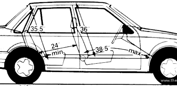 Vauxhall Nova A 4-Door 1.3L (1986) - Воксхолл - чертежи, габариты, рисунки автомобиля