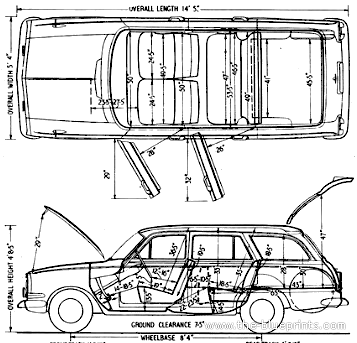 Vauxhall Victor FB Deluxe Estate (1964) - Воксхолл - чертежи, габариты, рисунки автомобиля