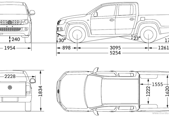 Volkswagen Amarok Crew Cab (or double or dual cab) (2010) - Фольцваген - чертежи, габариты, рисунки автомобиля