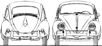 Volkswagen Beetle 1200 (1958) - Фольцваген - чертежи, габариты, рисунки автомобиля