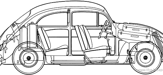Volkswagen Beetle 1200 (1964) - Фольцваген - чертежи, габариты, рисунки автомобиля