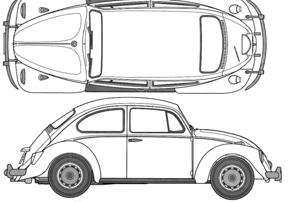 Volkswagen Beetle 1200 (Type1) (1967) - Фольцваген - чертежи, габариты, рисунки автомобиля