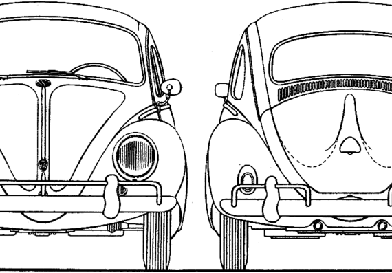 Volkswagen Beetle 1300 (1962) - Фольцваген - чертежи, габариты, рисунки автомобиля