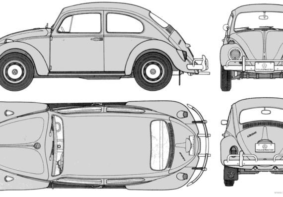 Volkswagen Beetle 1300 (1963) - Фольцваген - чертежи, габариты, рисунки автомобиля