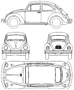 Volkswagen Beetle 1300 (1972) - Фольцваген - чертежи, габариты, рисунки автомобиля