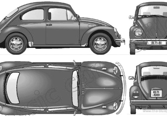 Volkswagen Beetle 1300 (1973) - Фольцваген - чертежи, габариты, рисунки автомобиля
