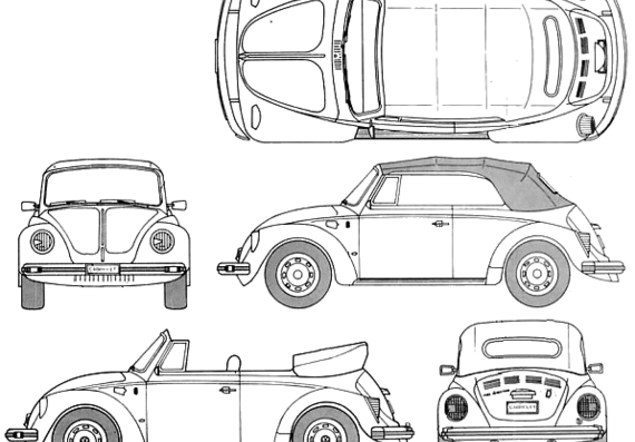 Volkswagen Beetle 1303 LS Convertible (1979) - Фольцваген - чертежи, габариты, рисунки автомобиля