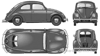 Volkswagen Beetle (1950) - Фольцваген - чертежи, габариты, рисунки автомобиля