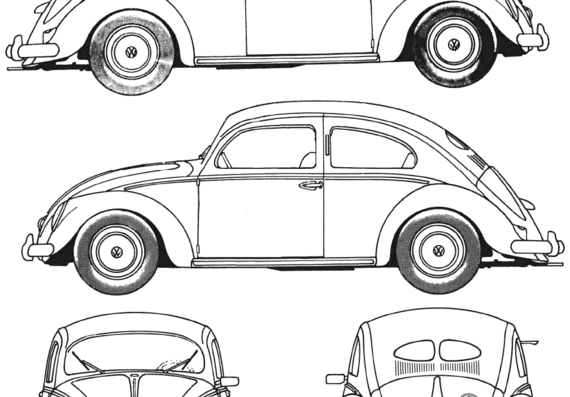 Volkswagen Beetle (1952) - Фольцваген - чертежи, габариты, рисунки автомобиля