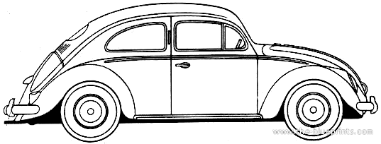 Volkswagen Beetle (1954) - Фольцваген - чертежи, габариты, рисунки автомобиля