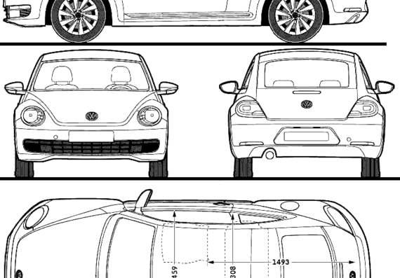 Volkswagen Beetle (2012) - Фольцваген - чертежи, габариты, рисунки автомобиля
