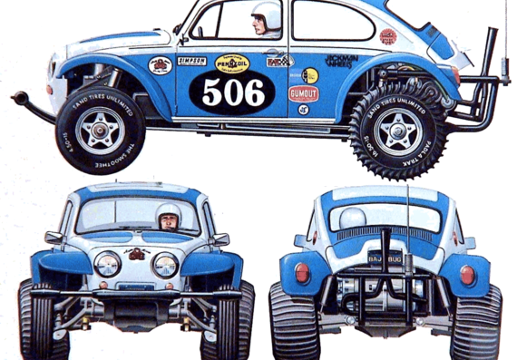 Volkswagen Beetle Baja Bug - Фольцваген - чертежи, габариты, рисунки автомобиля