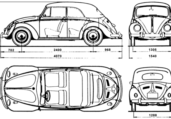 Volkswagen Beetle Cabrio 1500 - Фольцваген - чертежи, габариты, рисунки автомобиля