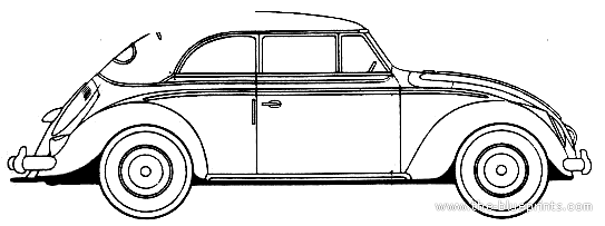 Volkswagen Beetle Cabriolet (1954) - Фольцваген - чертежи, габариты, рисунки автомобиля