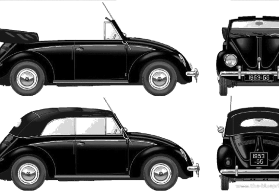 Volkswagen Beetle Karmann Cabriolet (1954) - Фольцваген - чертежи, габариты, рисунки автомобиля