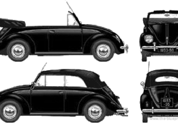 Volkswagen Beetle Karmann Cabriolet (1955) - Фольцваген - чертежи, габариты, рисунки автомобиля