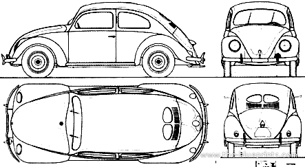 Volkswagen Beetle KdF-Wagen (1941) - Фольцваген - чертежи, габариты, рисунки автомобиля