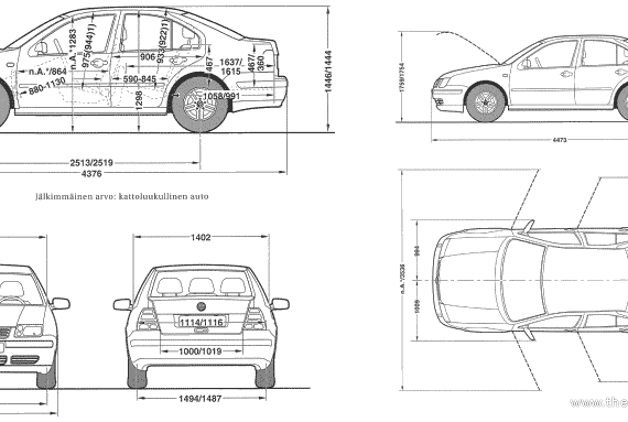 Volkswagen Bora (2004) - Фольцваген - чертежи, габариты, рисунки автомобиля