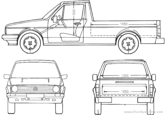 Volkswagen Caddy (1990) - Фольцваген - чертежи, габариты, рисунки автомобиля