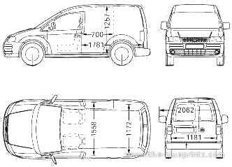 Volkswagen Caddy Van (2004) - Фольцваген - чертежи, габариты, рисунки автомобиля