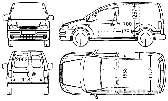 Volkswagen Caddy Van (2006) - Фольцваген - чертежи, габариты, рисунки автомобиля