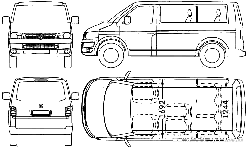Volkswagen Caravelle (2010) - Фольцваген - чертежи, габариты, рисунки автомобиля