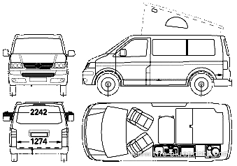 Volkswagen Caravelle California Camper (2006) - Фольцваген - чертежи, габариты, рисунки автомобиля