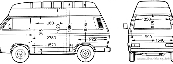 Volkswagen Caravelle Van High Roof - Фольцваген - чертежи, габариты, рисунки автомобиля