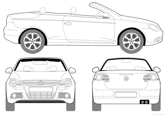 Volkswagen EOS (2008) - Фольцваген - чертежи, габариты, рисунки автомобиля