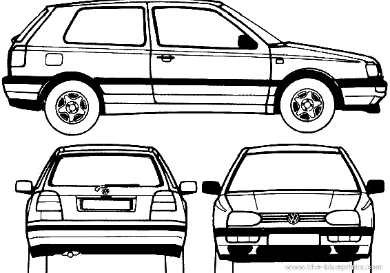 Volkswagen Golf 3-Door (1995) - Фольцваген - чертежи, габариты, рисунки автомобиля