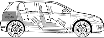 Volkswagen Golf GTI (2009) - Фольцваген - чертежи, габариты, рисунки автомобиля