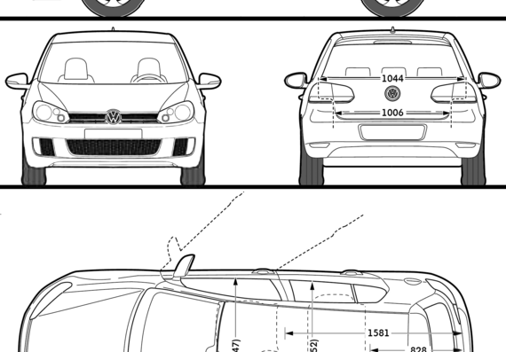 Volkswagen Golf GTi 5-Door (2009) - Фольцваген - чертежи, габариты, рисунки автомобиля