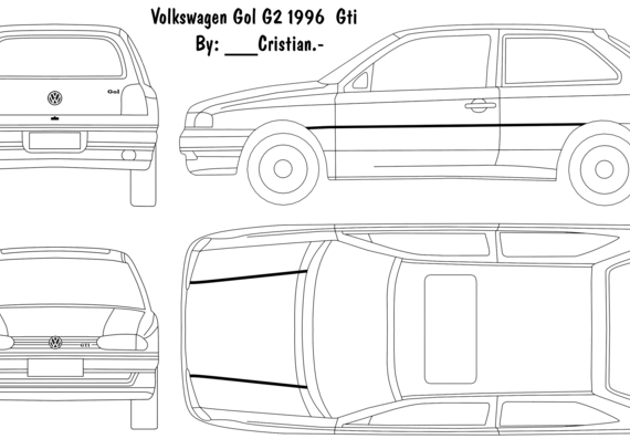 Volkswagen Golf Gti (pointer) G2 2 puertas (1996) - Фольцваген - чертежи, габариты, рисунки автомобиля
