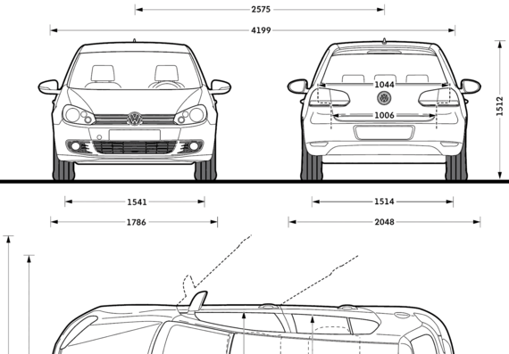 Volkswagen Golf MK VI - Фольцваген - чертежи, габариты, рисунки автомобиля
