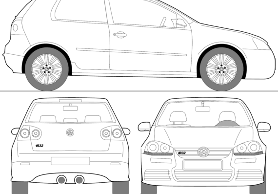 Volkswagen Golf R32 (2008) - Фольцваген - чертежи, габариты, рисунки автомобиля