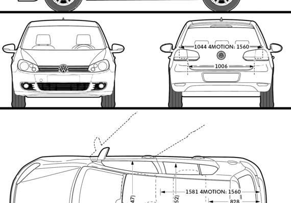 Volkswagen Golf TGI GT (2009) - Фольцваген - чертежи, габариты, рисунки автомобиля