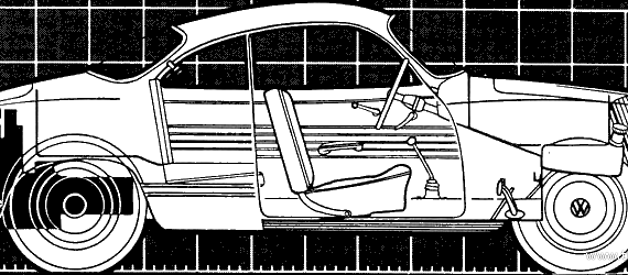Volkswagen Karmann Ghia (1962) - Фольцваген - чертежи, габариты, рисунки автомобиля