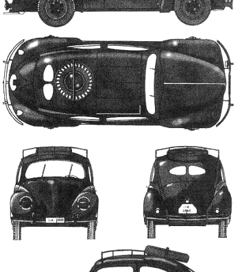 Volkswagen Kdf Wagen type 230 Gas Generator (1944) - Фольцваген - чертежи, габариты, рисунки автомобиля