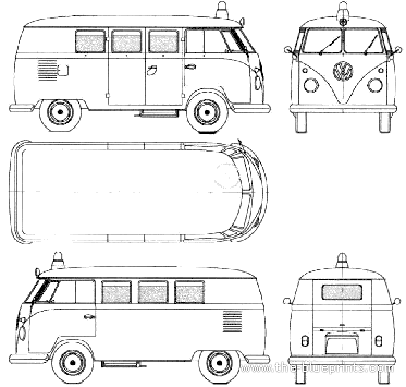 Volkswagen Microbus (1960) - Фольцваген - чертежи, габариты, рисунки автомобиля