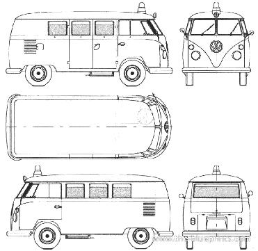 Volkswagen Microbus (1963) - Фольцваген - чертежи, габариты, рисунки автомобиля