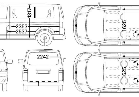 Volkswagen Multivan (2006) - Фольцваген - чертежи, габариты, рисунки автомобиля