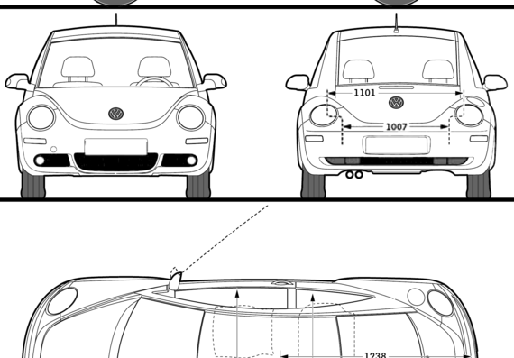 Volkswagen New Beetle (2009) - Фольцваген - чертежи, габариты, рисунки автомобиля