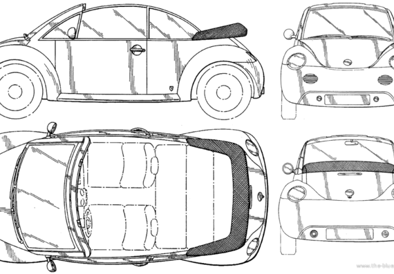 Volkswagen New Beetle Cabrio - Фольцваген - чертежи, габариты, рисунки автомобиля