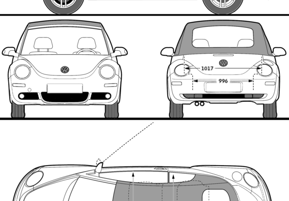 Volkswagen New Beetle Cabriolet (2009) - Folzwagen - drawings, dimensions, pictures of the car